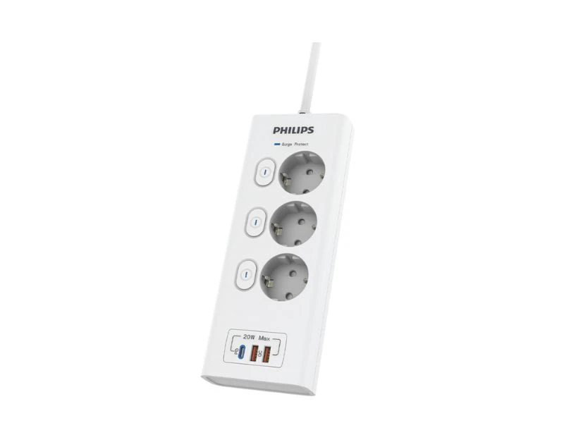 PHILIPS STOP KONTAK 3 SLOT PROTECT WHITE | eci.id by Electronic City