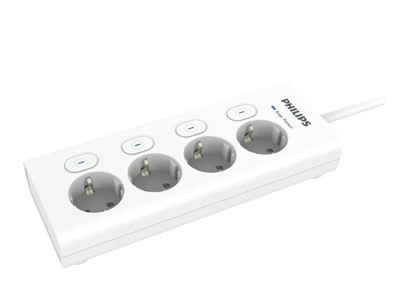 PHILIPS STOP KONTAK 4 SLOT PROTECT WHITE | eci.id by Electronic City