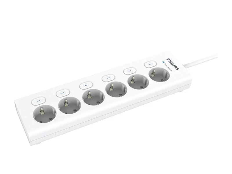 PHILIPS STOP KONTAK 6 SLOT PROTECT WHITE | eci.id by Electronic City