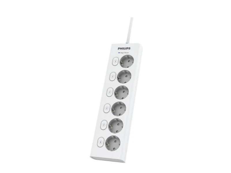 PHILIPS STOP KONTAK 6 SLOT PROTECT WHITE | eci.id by Electronic City